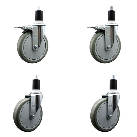 Service Caster 6'' Gray Poly Swivel 1-1/2'' Expanding Stem Caster Set 2 Total Lock Brakes, 4PK SCC-EXTTL20S614-PPUB-2-S-2-112